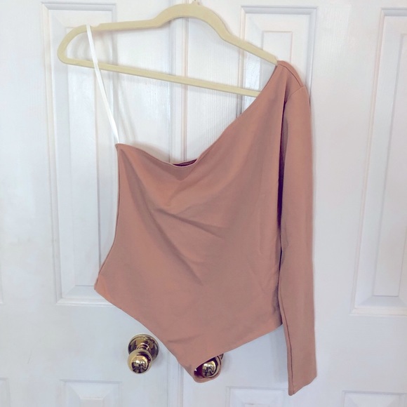 LPA tan one shoulder thong bodysuit - Picture 1 of 7